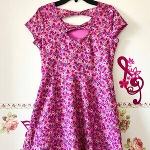 Route 66 Purple Floral Rose Mini Flared Back Bow Dress Girls 14 16